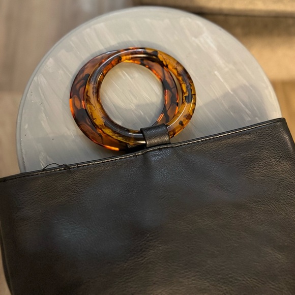 Boho Chic Free People Pascal Black Tortoise Ring Handle Bucket Bag faux leather - Picture 4 of 13